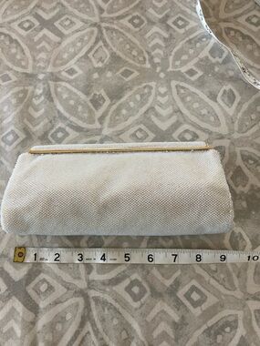 White Beaded Evening Clutch with Gold Trim